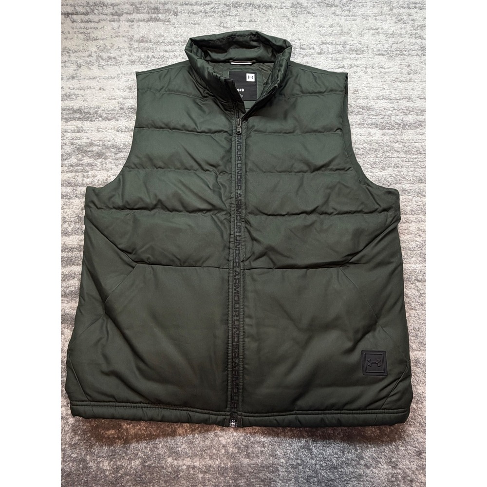 Under Armour Puffer Vest Men Large Green Full Zip Quilted Insulated Mock Neck